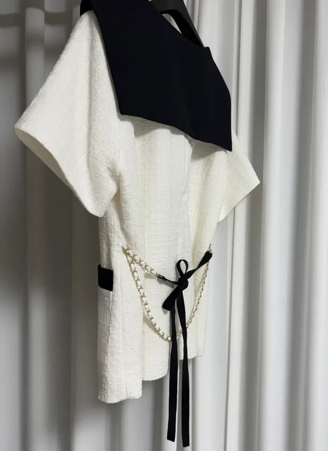 쟈니헤잇재즈 리본 벨티드 트위드 자켓 - 화이트 상품이미지2