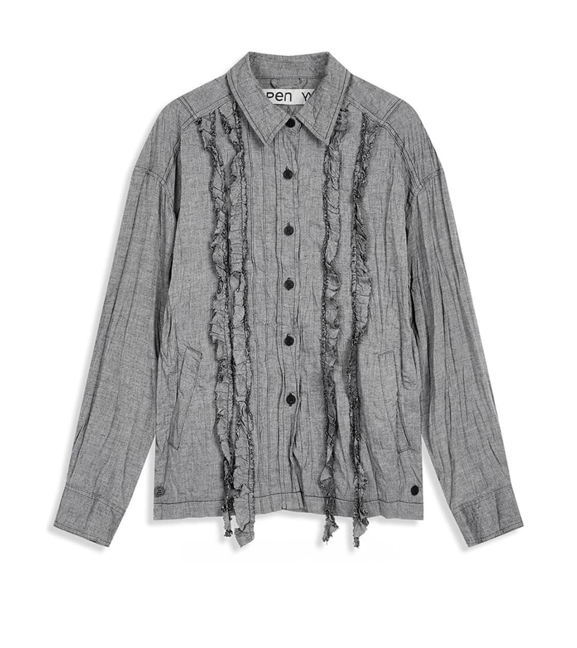 오픈 YY CRINKLED RUFFLE SHIRT, GRAY 상품이미지2