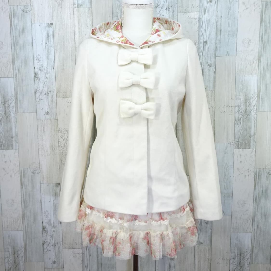 리즈리사 3연 리본 후드 숏코트 플라워 패턴 자켓 달천깔 히메갸루 상품이미지1