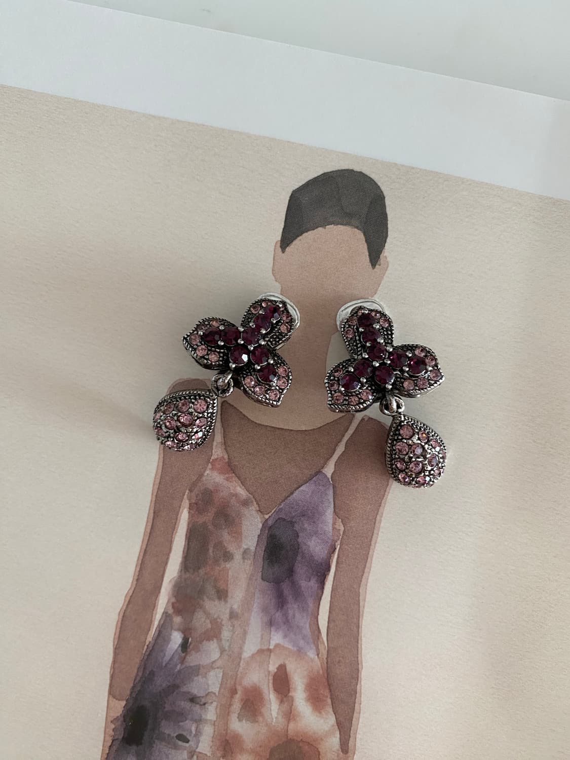 빈티지 플라워 큐빅 드롭 귀걸이 일본 수입 상품이미지1