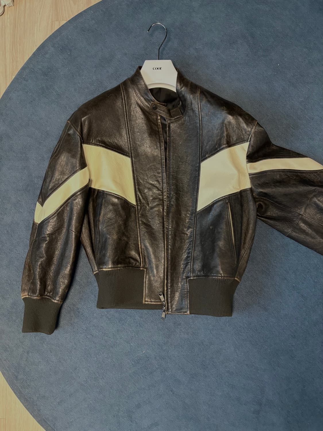 쿠어 디스트레스 믹스드 레더 자켓 s 상품이미지1