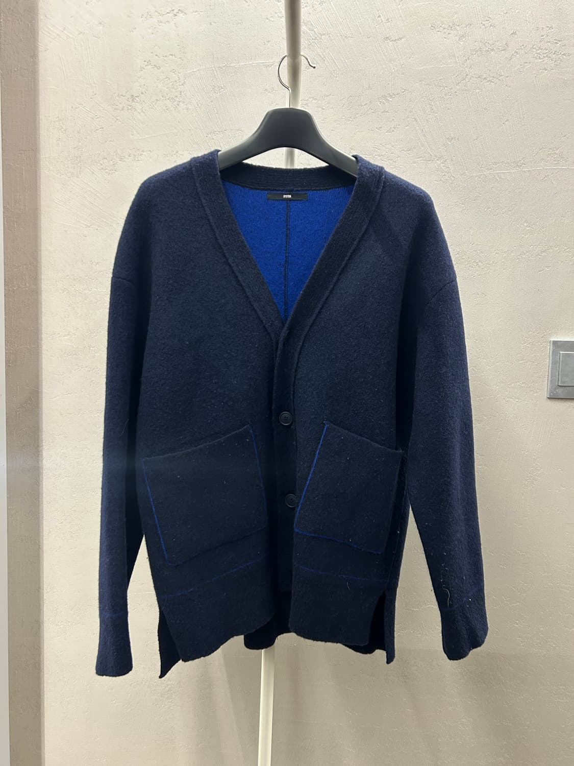 SYSTEM 옴므 네이비 블루 배색 가디건 상품이미지3