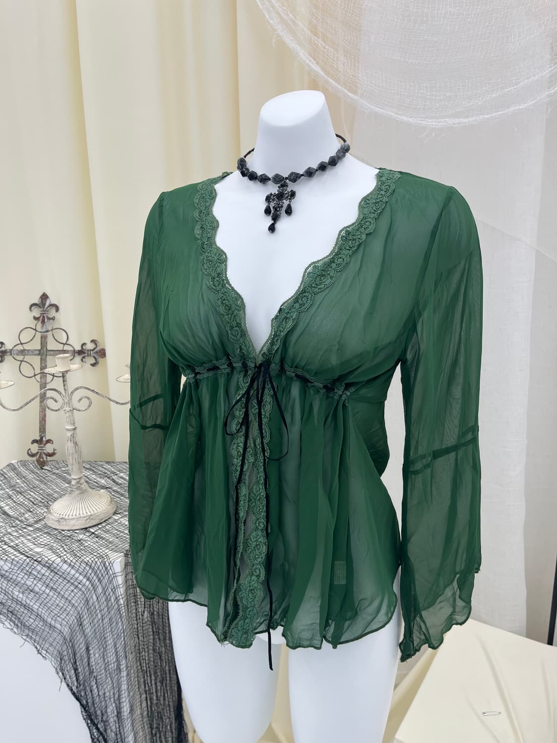 그린 레이스 블라우스 상품이미지2