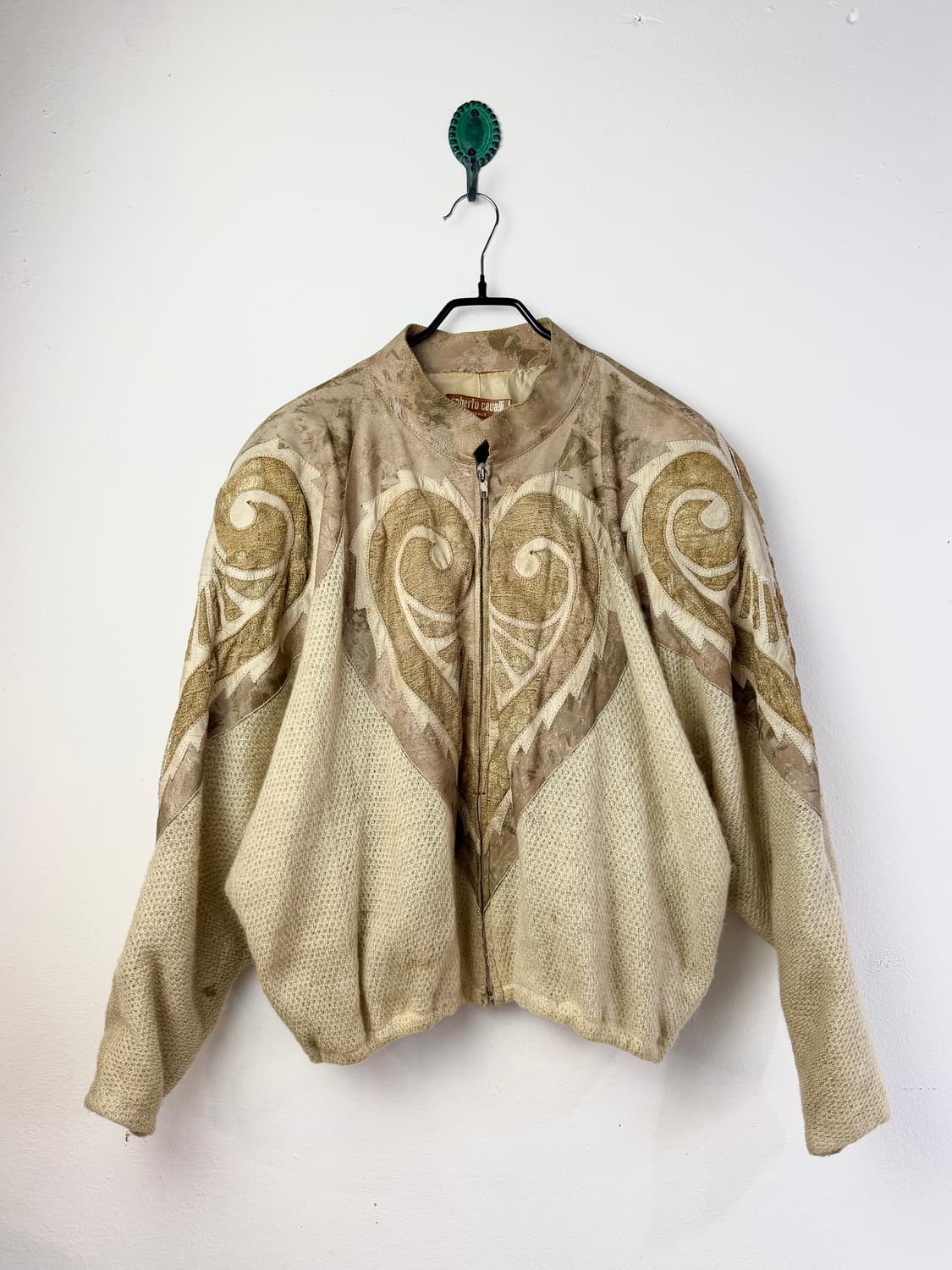 70s 로베르토 카발리 레더 믹스드 니트 블루종 상품이미지1