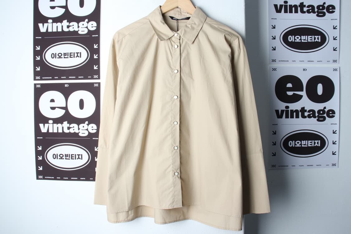 W(XL) 자라 셔츠 남방 새상품 베이지 무지 놈코어-H33220 상품이미지2