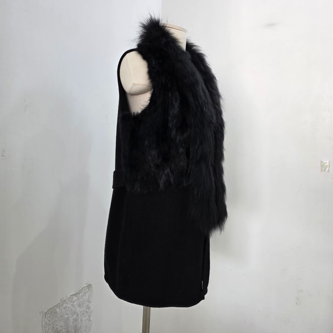 RES 블랙 라쿤퍼 카라 래빗퍼 롱베스트 상품이미지2