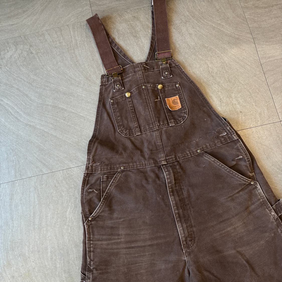 칼하트 R06 덕 캔버스 오리지널 브라운 더블니 오버롤 상품이미지2