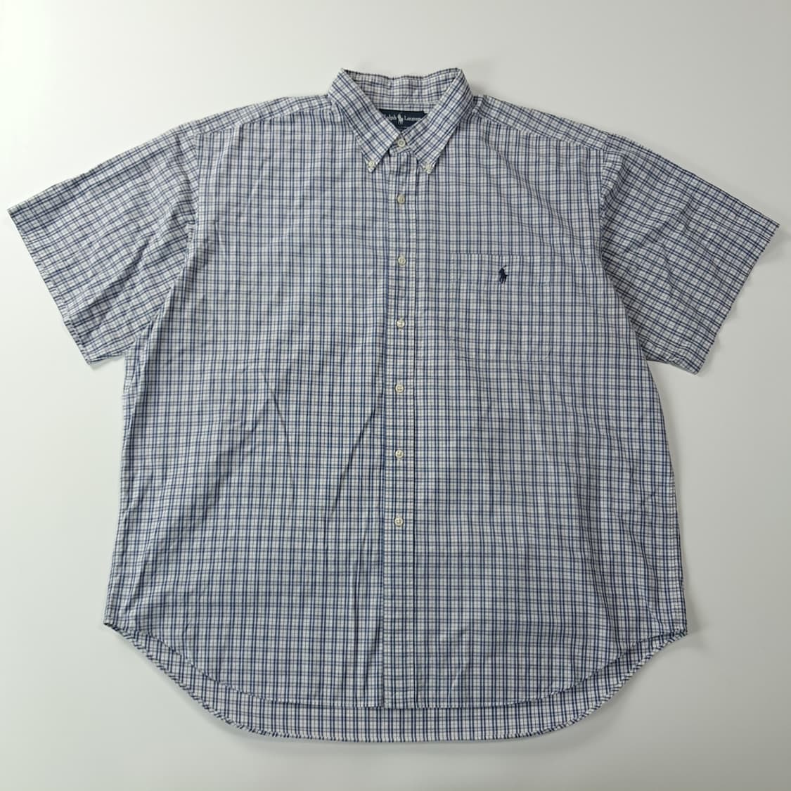 CK767 2XL 폴로 90s 그래프체크 블루 반팔 셔츠 남방 상품이미지1