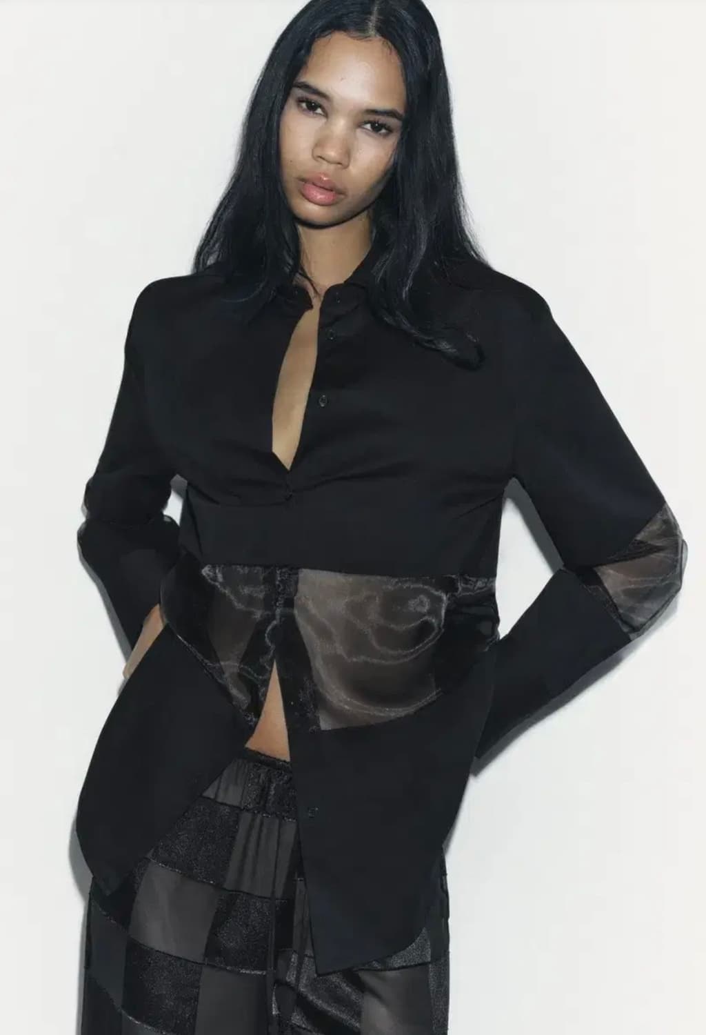 자라 오간자 콤비 오버사이즈 셔츠 (사이즈 XS / 크게 나옴!!) 상품이미지3