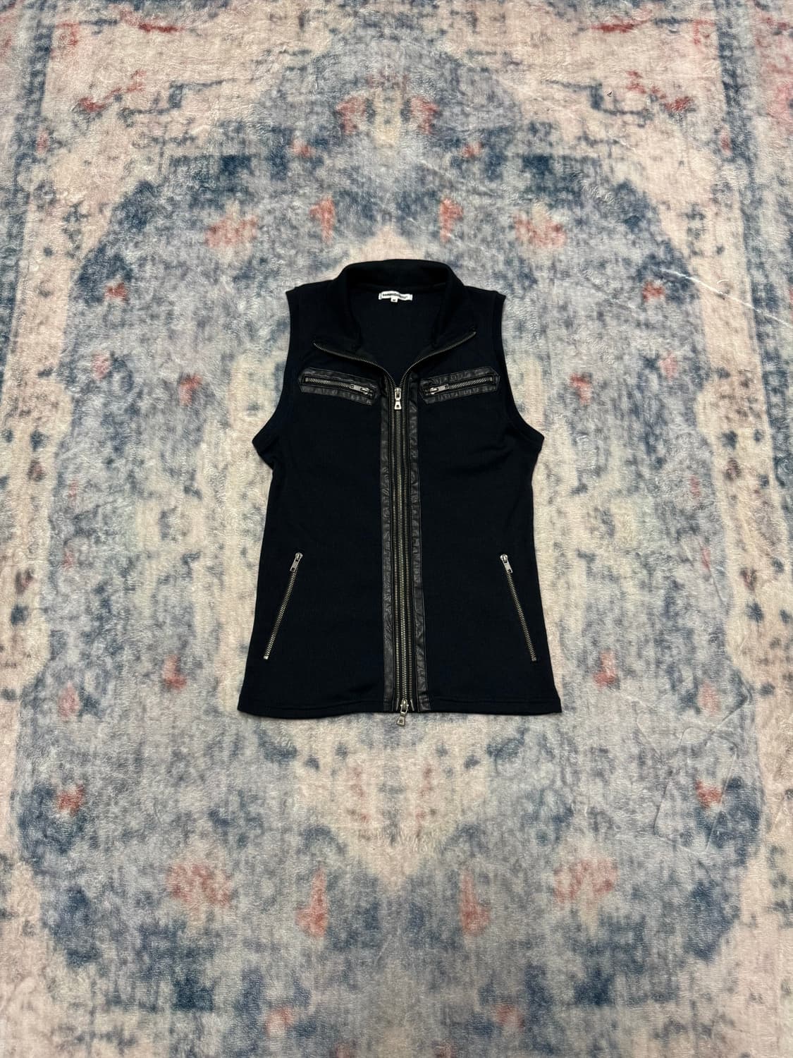 Semantic design 00s leather trimming ves 상품이미지2