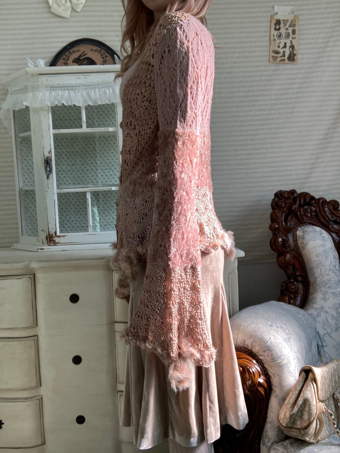 jpn vintage 레이스 벨루아 미디 스커트 상품이미지8