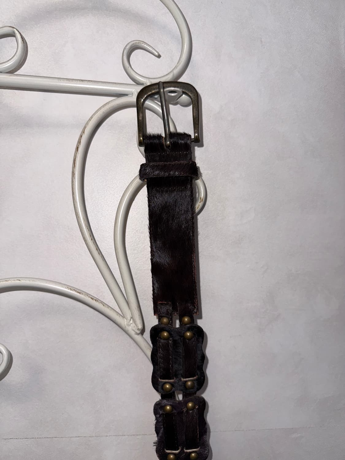 Dark brown calf fur stud buckle belt  상품이미지5