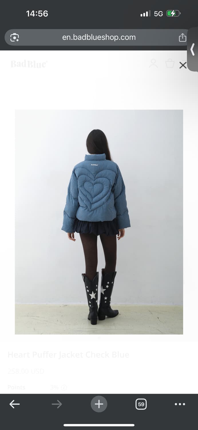 BadBlue 하트 푸퍼 자켓 체크 블루 M 상품이미지7