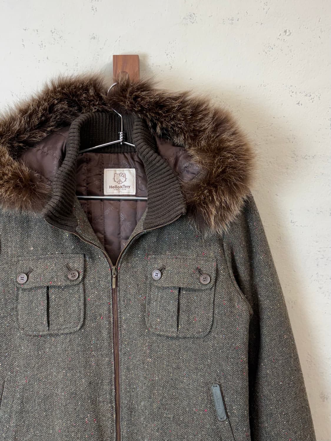 헬로키티 빈티지 모직 퍼 후드 숏 자켓 상품이미지2