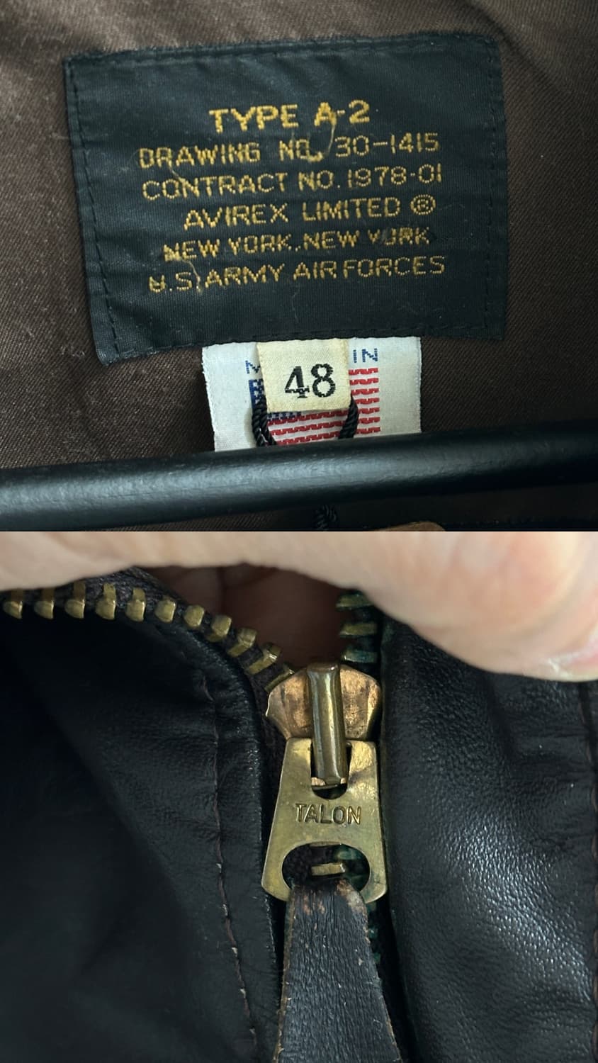 80's USA Made 아비렉스 A2 레더 봄버 자켓 고트스킨 상품이미지9