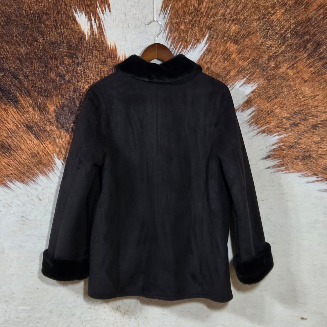 빈티지 블랙 퍼 카라 무스탕 미디 코트 상품이미지5