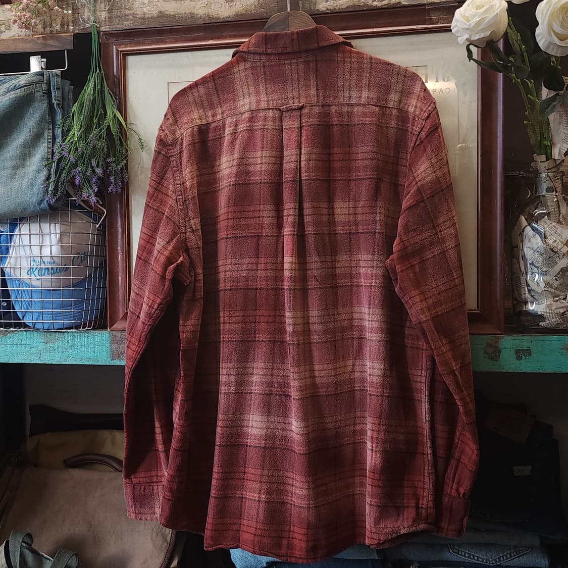 90s 빈티지 체크셔츠 헤비 플란넬 워크셔츠 썬페이딩 오렌지 xl 상품이미지2