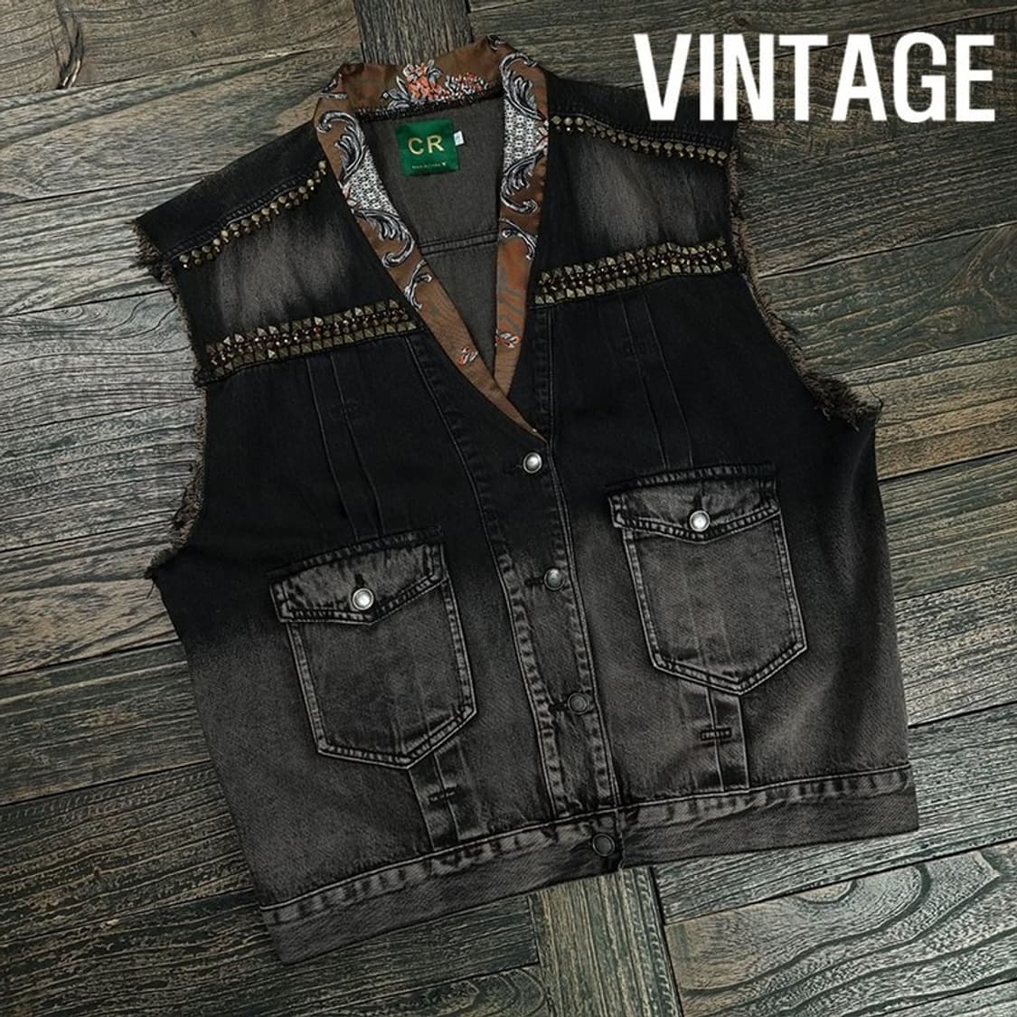 [빈티지] 반다나 카라 데님 베스트 조끼 M19694 상품이미지1