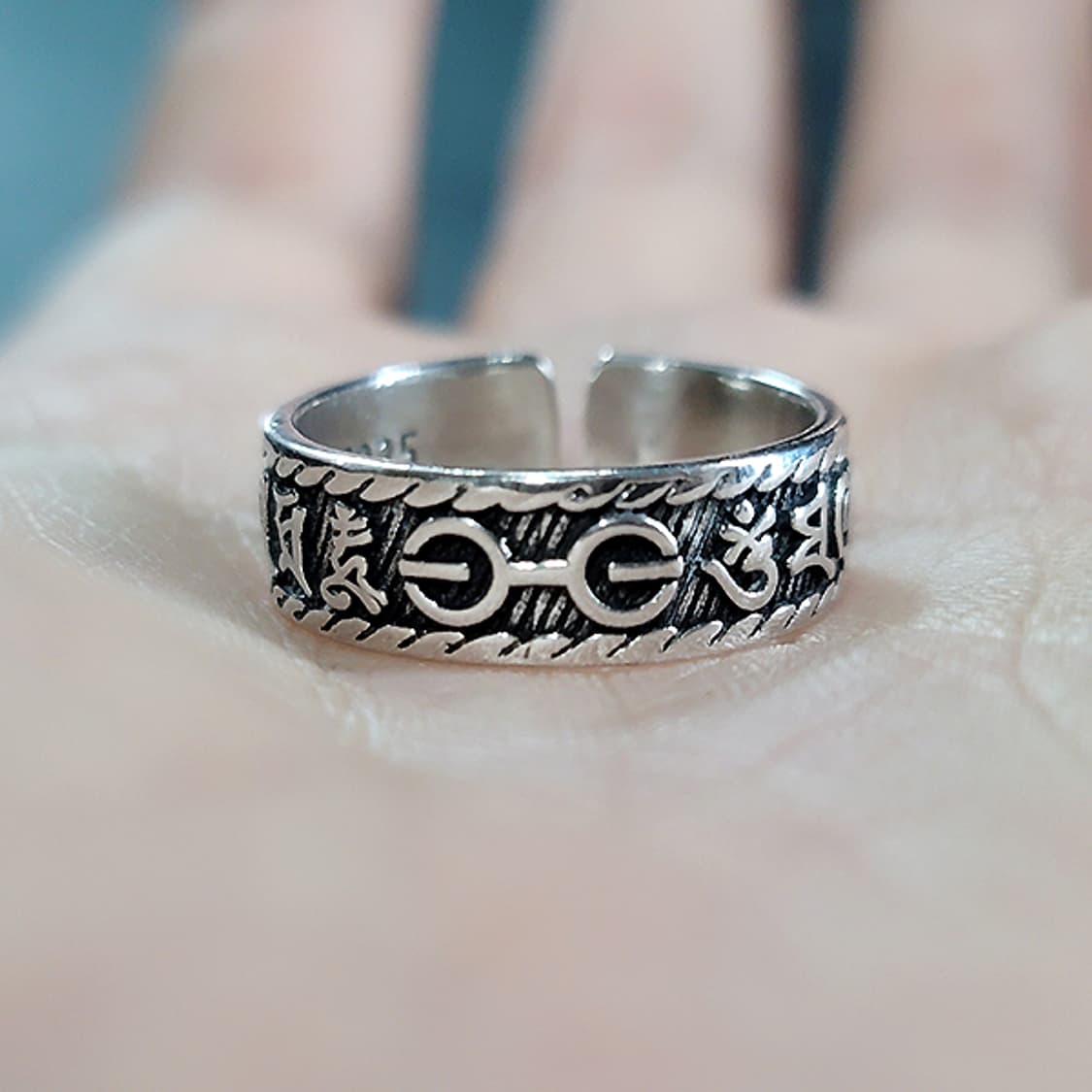 Vajren 실버 남자 엔틱 빈티지 명품 옴마니반메홈 금강저 반지 상품이미지6