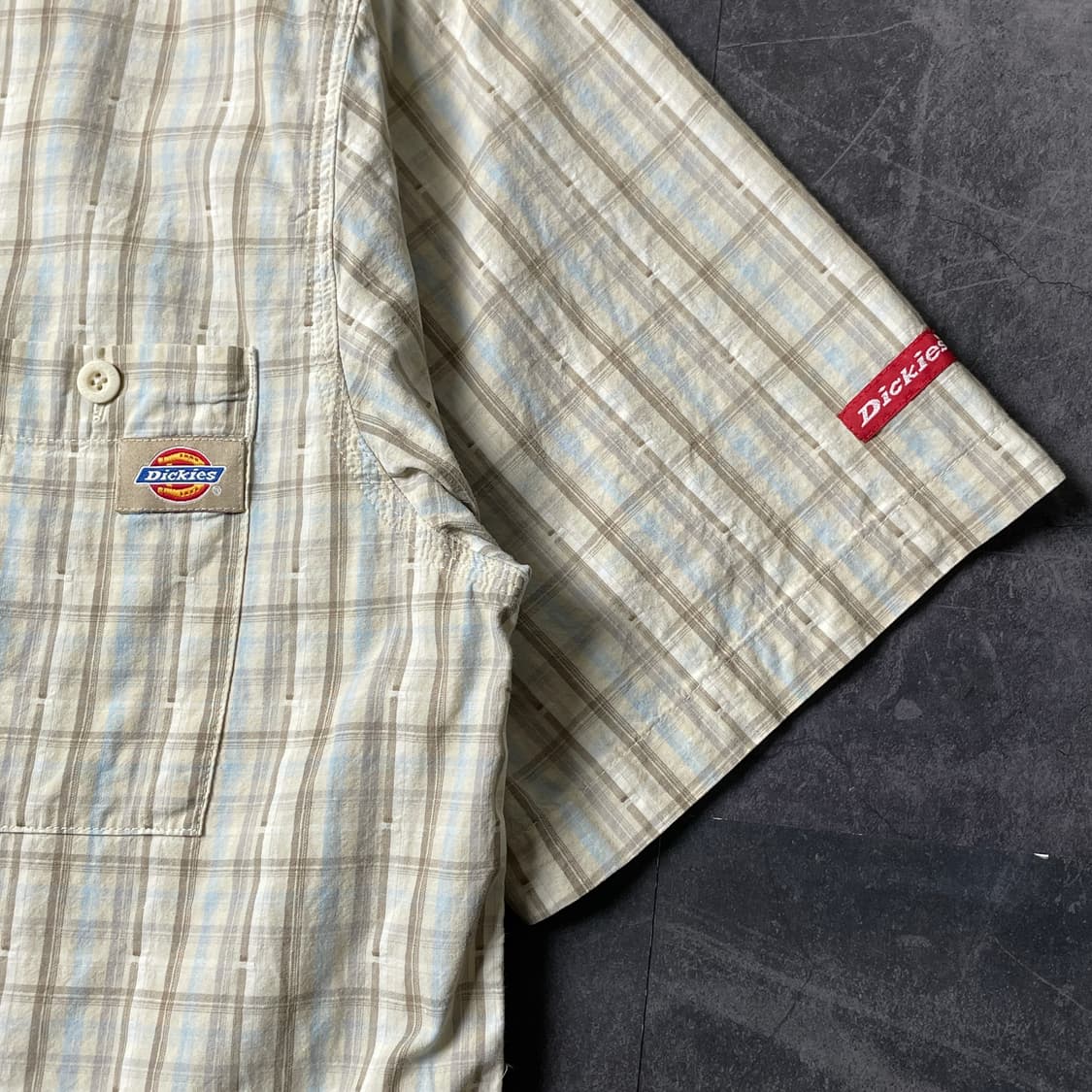 DICKIES 디키즈 빈티지 베이지 체크 반팔 워크 셔츠 A01011 상품이미지5