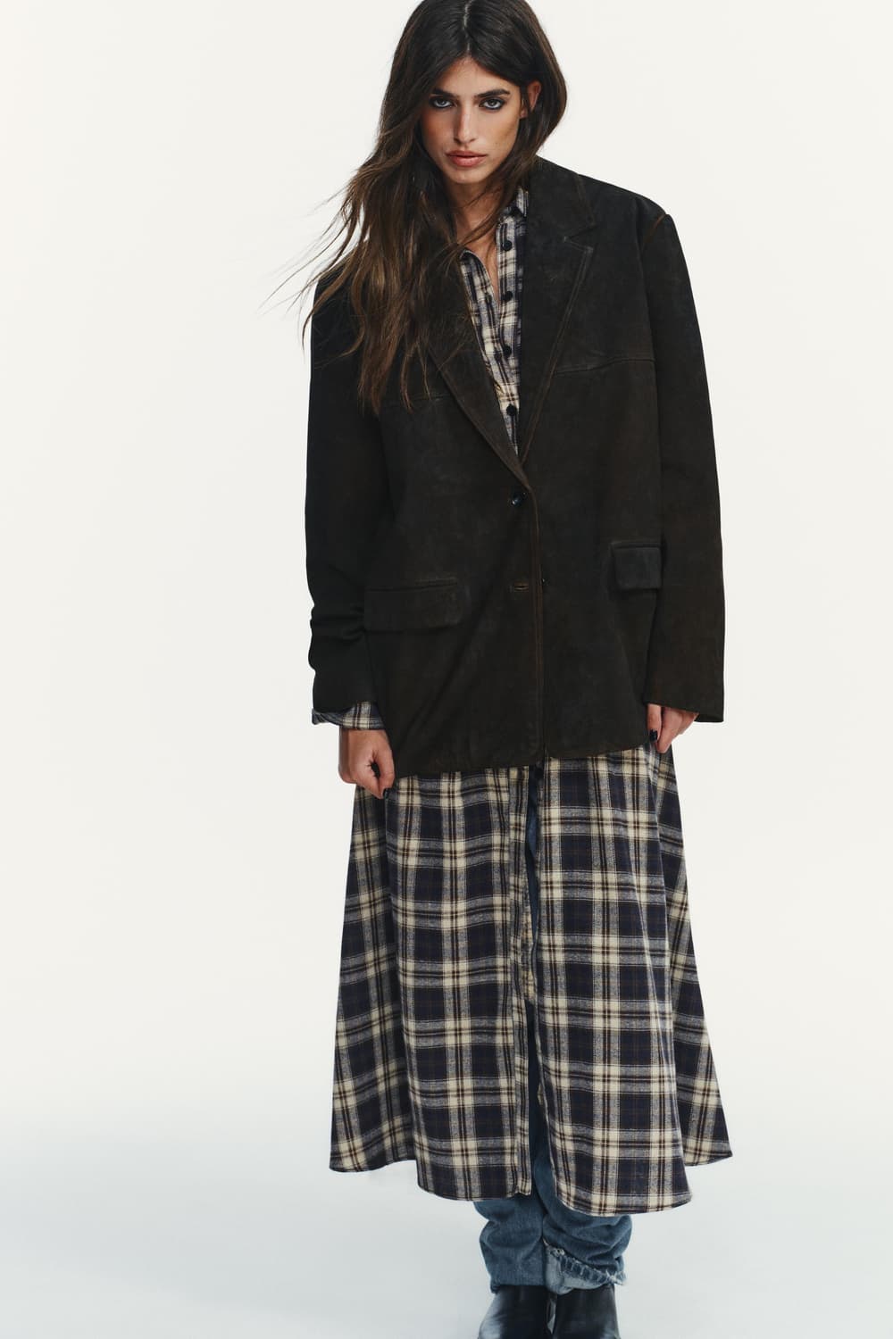 100% 스웨이드 가죽 포켓 블레이저 상품이미지2