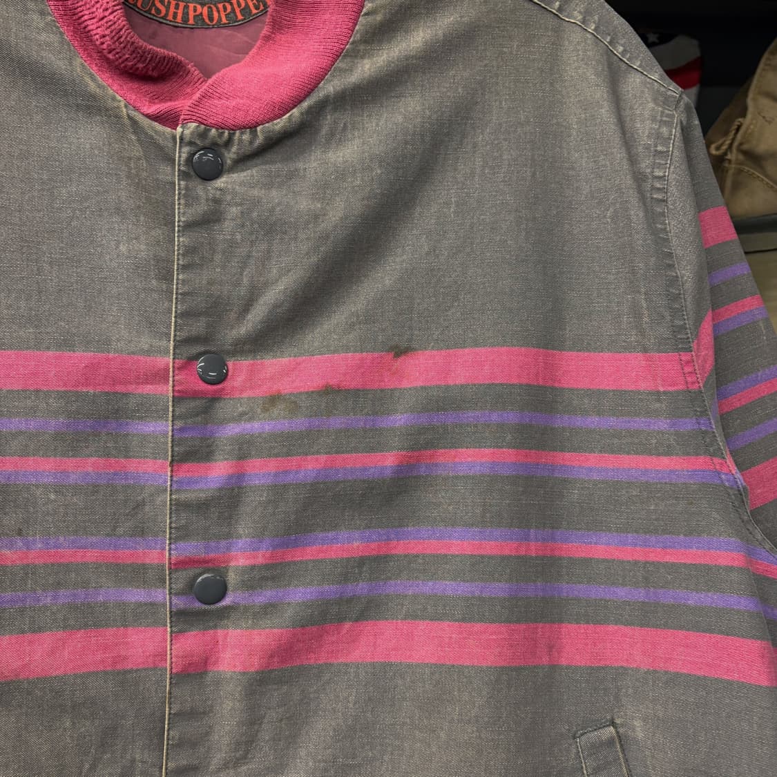 90s 랭글러 클래식 브러쉬팝퍼 네온핑크 스트라이프 블루종 자켓 N376 상품이미지3