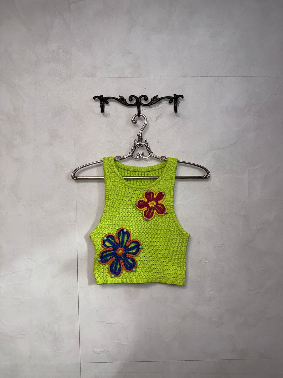 Lime knit flower crop sleevless 상품이미지4