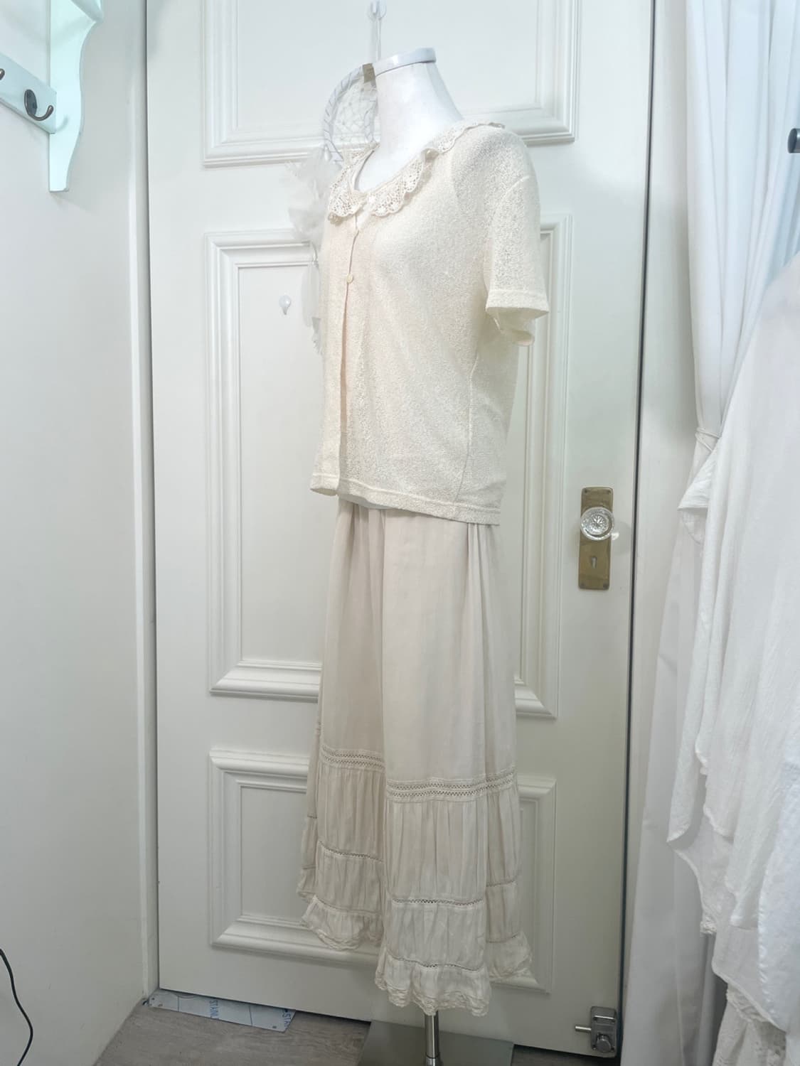 ivory half cardigan&EARTH lace trim slee 상품이미지3