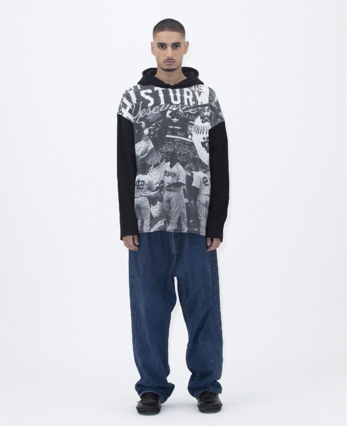 Baseball Waffle Hoodie Black 상품이미지4