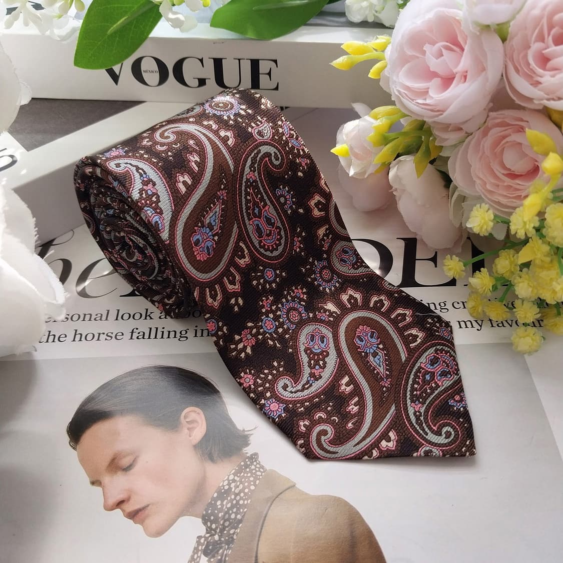 타임 실크 브라운 페이즐리 넥타이 7.5cm S~A+등급 K2509 상품이미지2