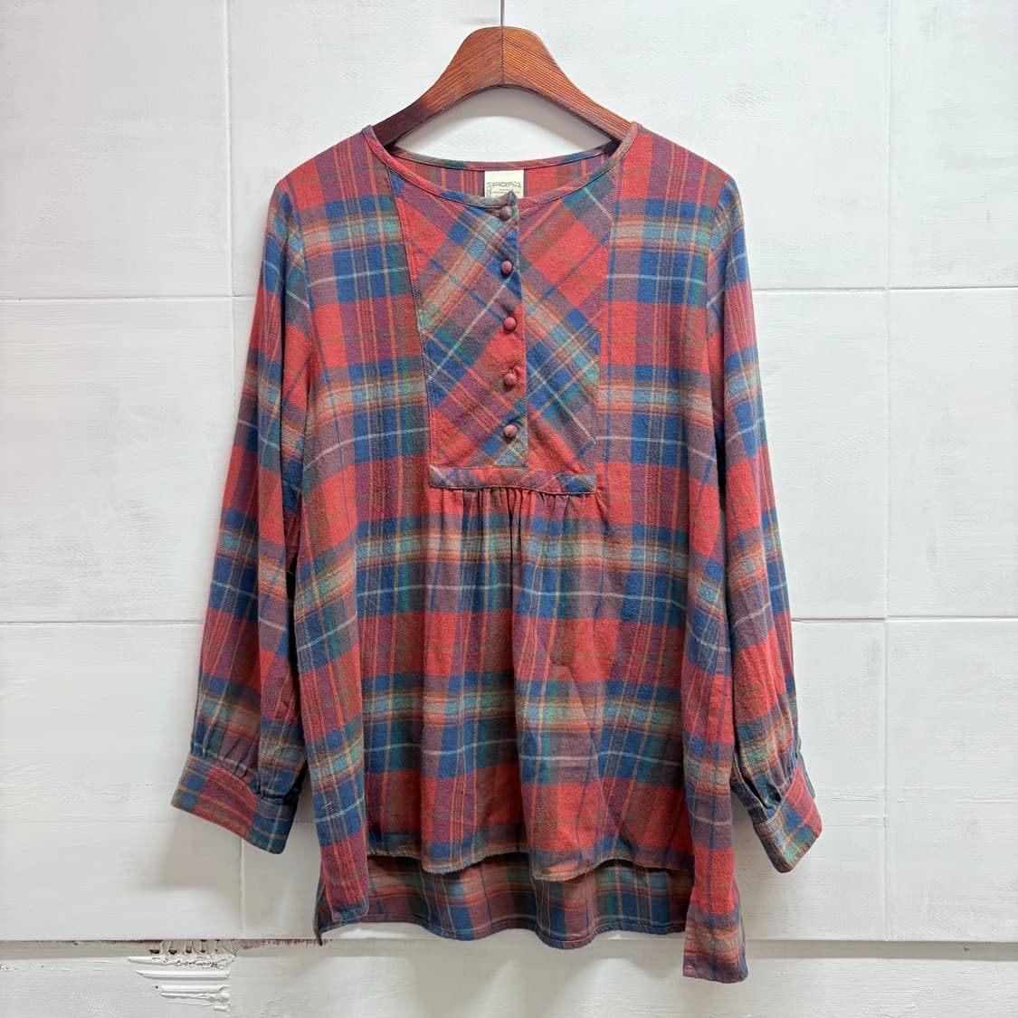 코튼 체크 언발 러블리 모리걸 블라우스 (JPN) 상품이미지1