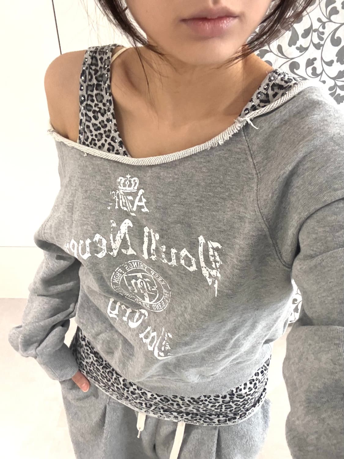 그레이 호피 오프숄더 2pc 상품이미지2