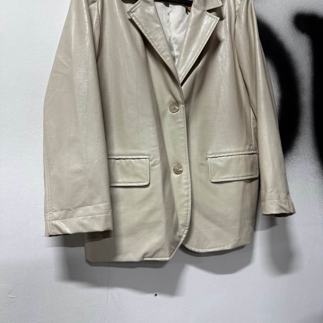 VTG 빈티지 아이보리 페이크 레더 싱글 블레이저 상품이미지4