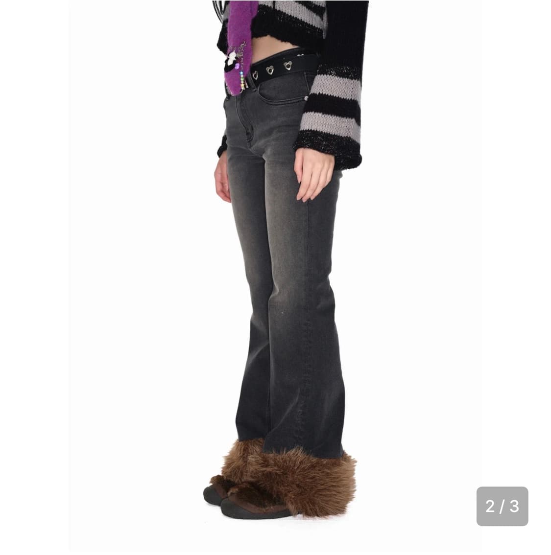 유쓰배쓰 유스배스 Fur hem denim pants black 상품이미지2