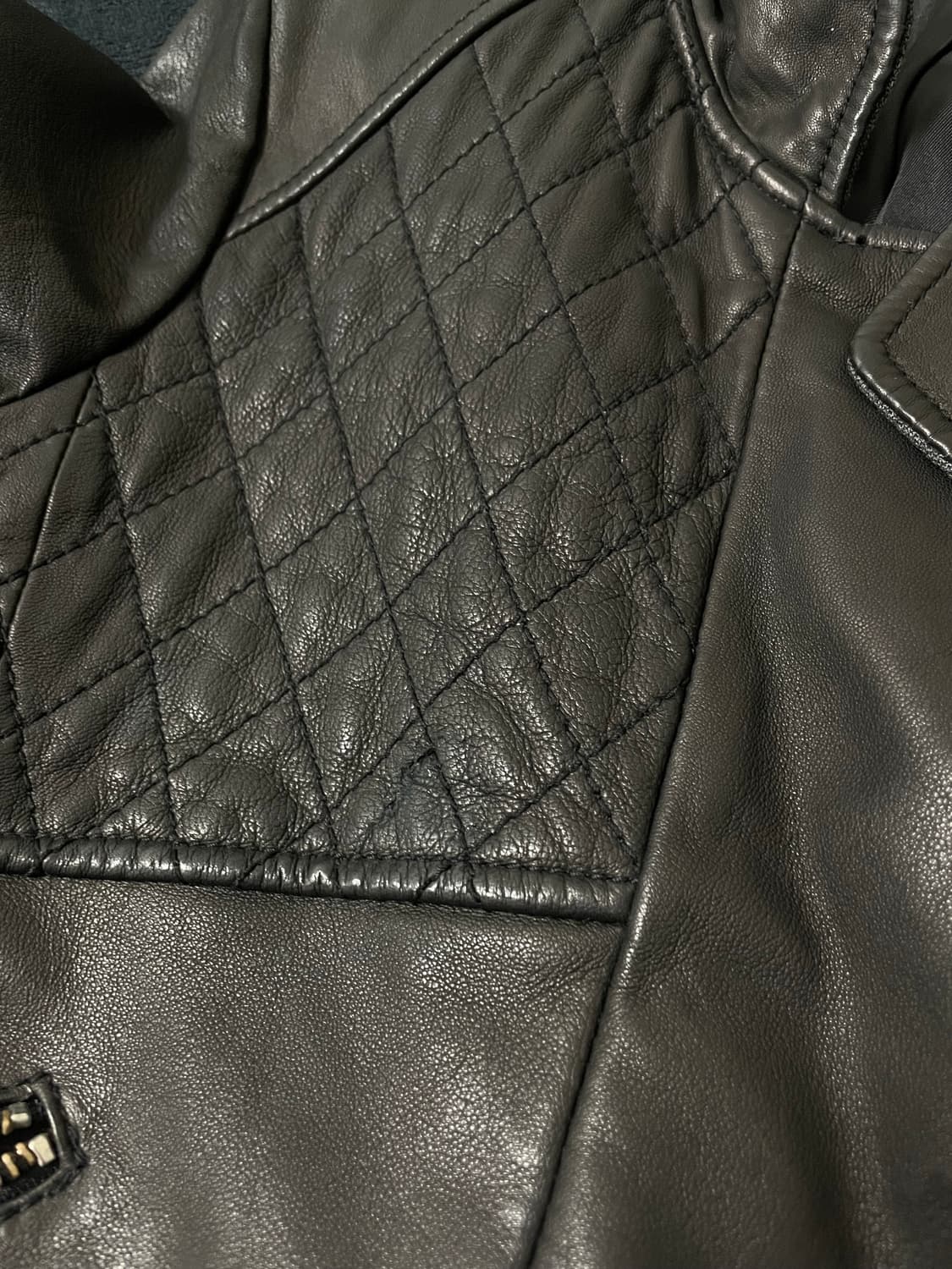 00s Sheepskin 사선지퍼 퀼팅라이더자켓 양가죽 헬무트랭아카이브 상품이미지8