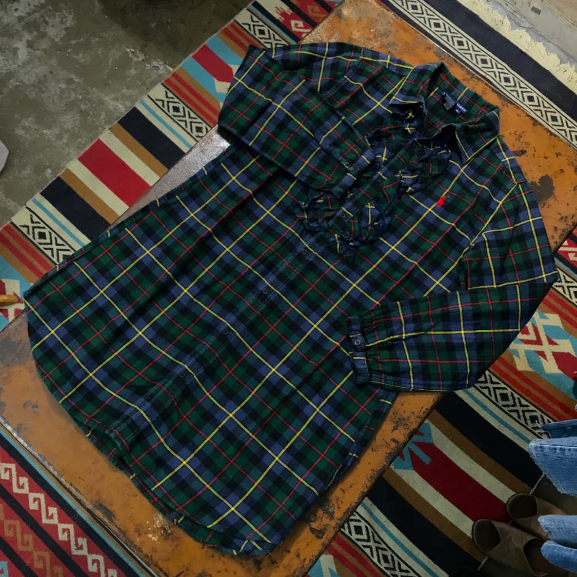 폴로랄프로렌 청록 마드라스 체크 프릴 하프원피스 셔츠 여성 55 사이즈 상품이미지2