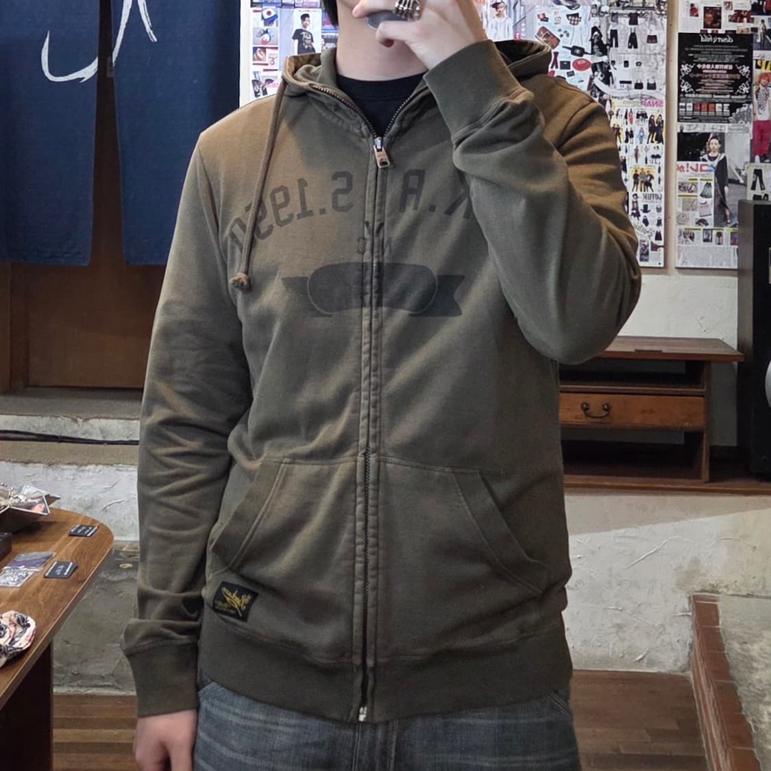 버커루 카키 y2k 프린팅 후드집업 상품이미지1