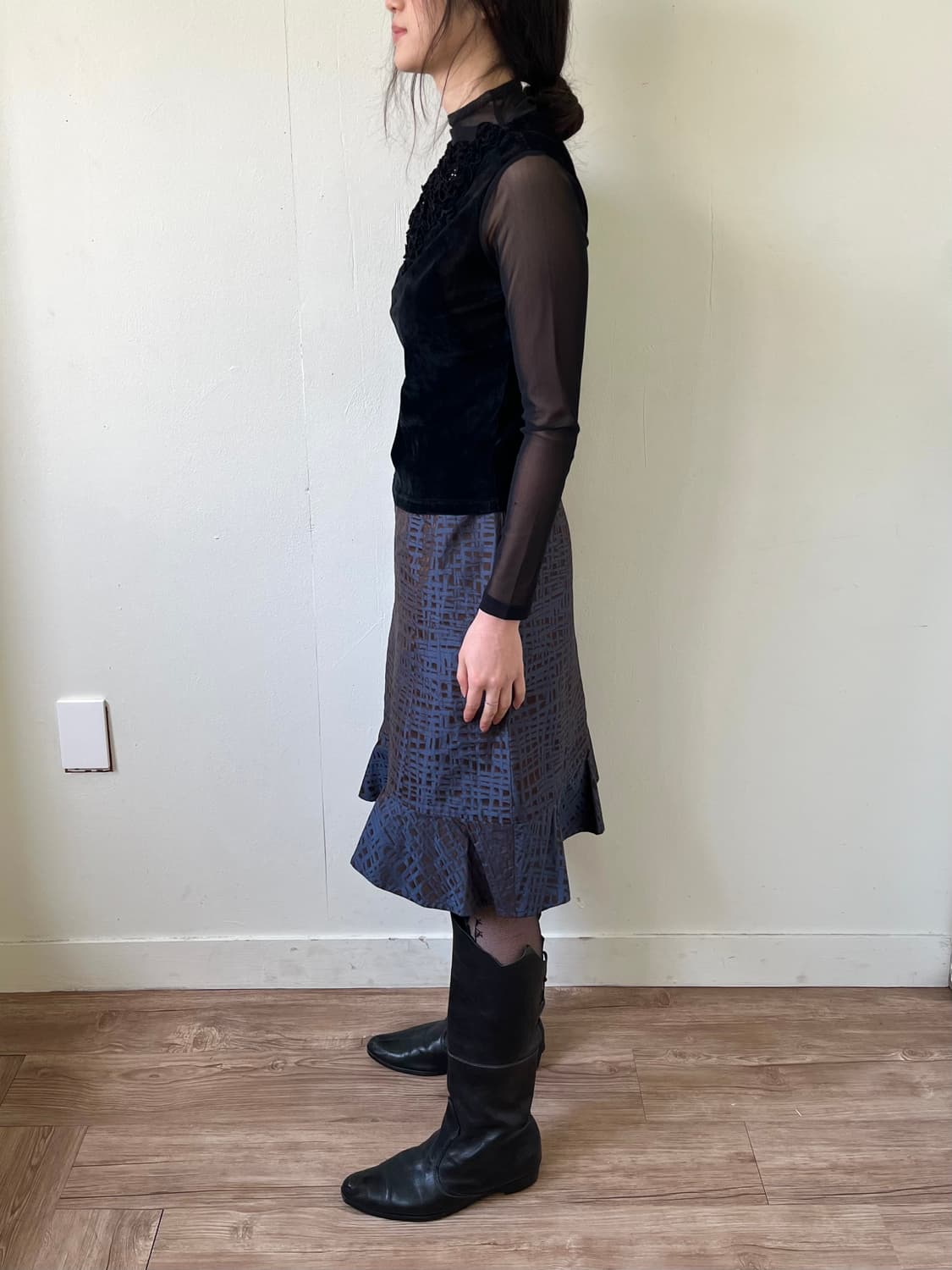 Ch parienne 블루블랙 체크 스커트 상품이미지8