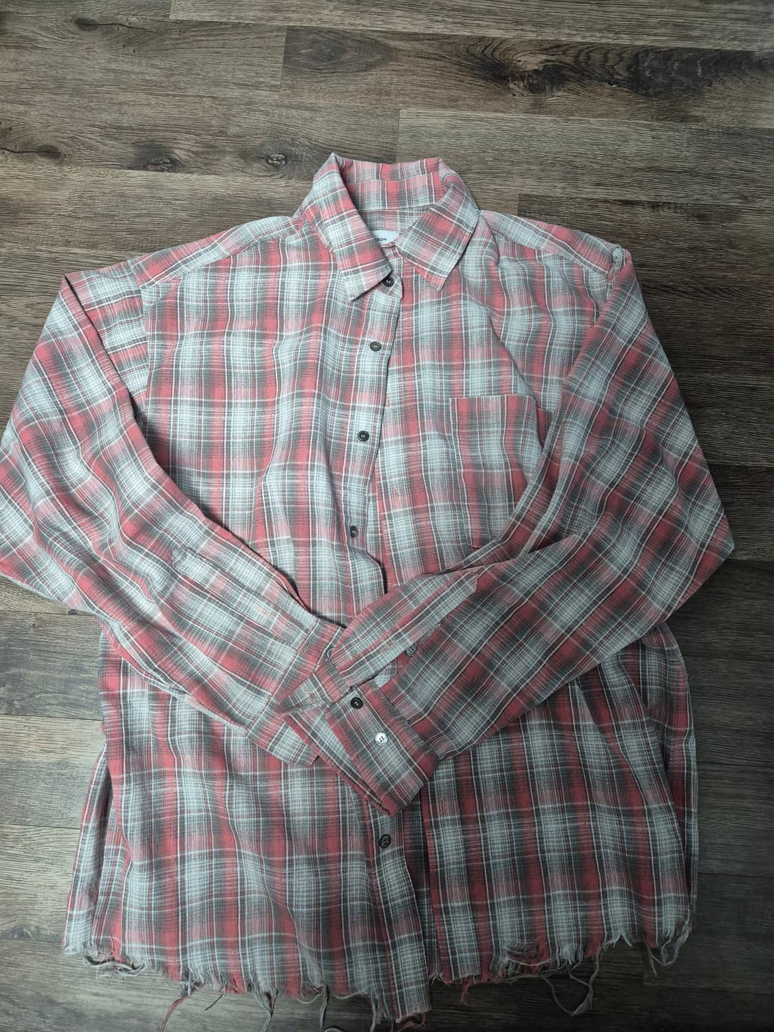 도프제이슨 워시드 로우 컷 체크 셔츠 PINK M 상품이미지2