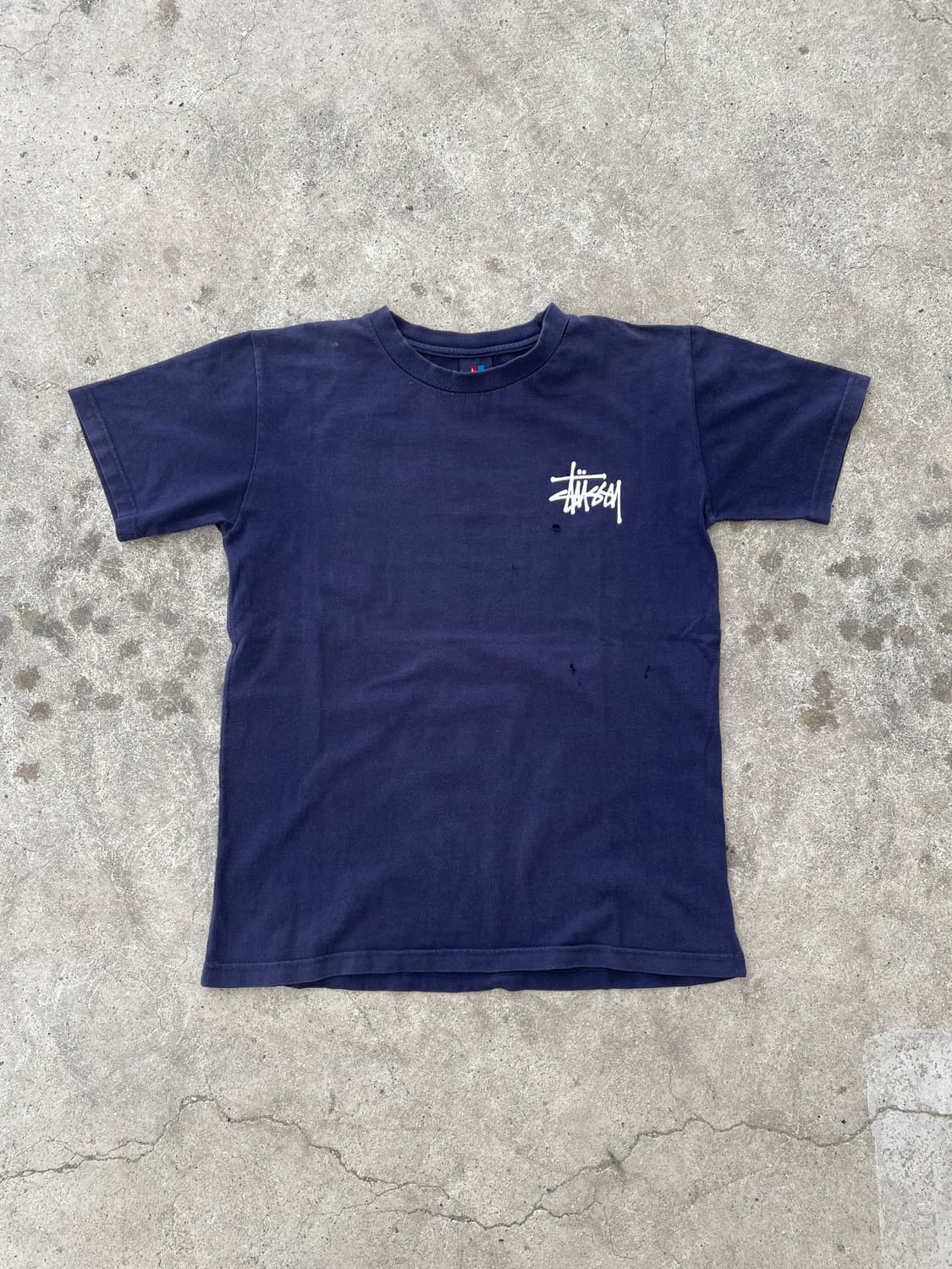 90s Stussy navy distressed T-shirt(USA) 상품이미지3