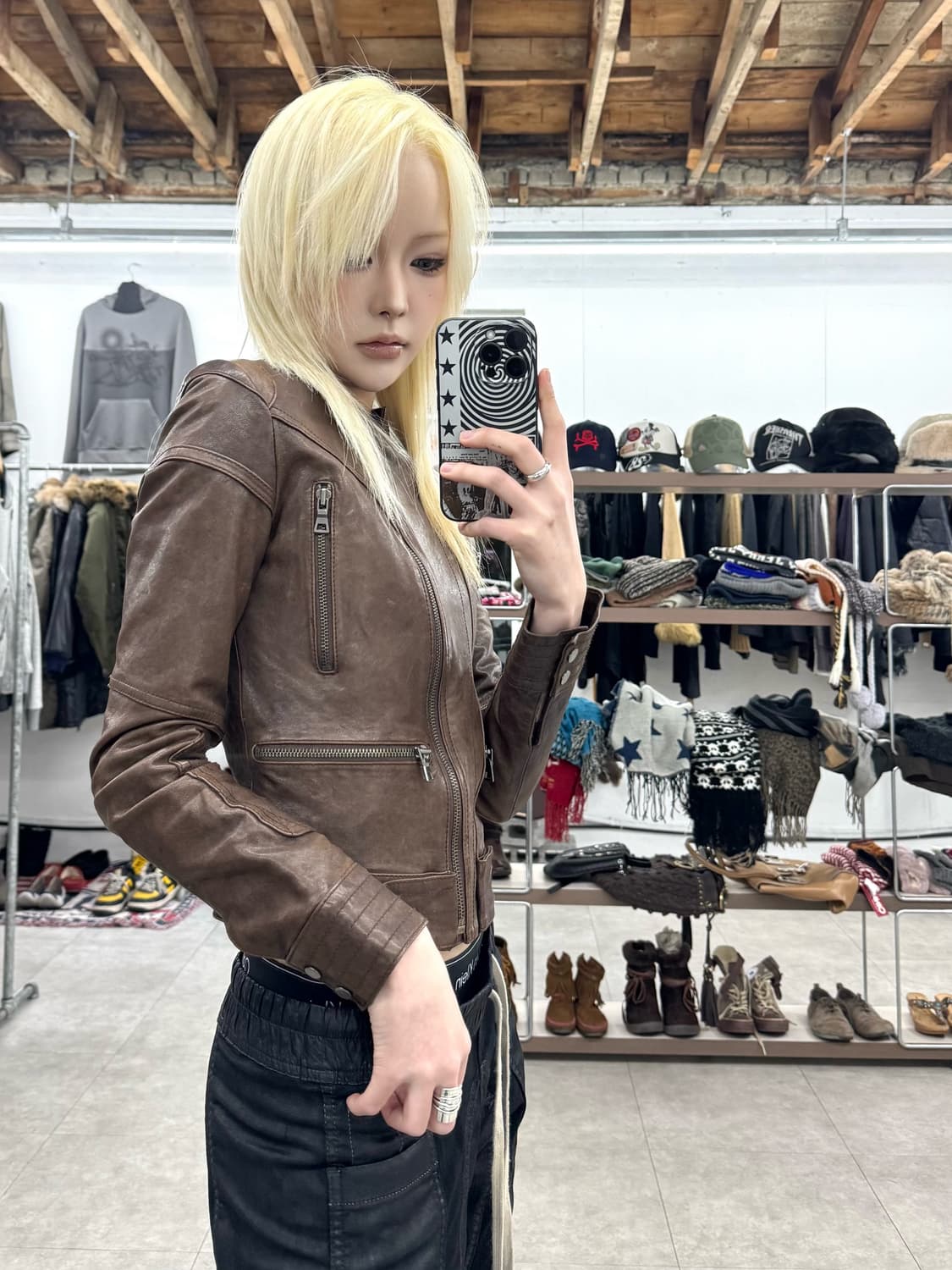 빈티지 쉽스킨 오프셋 레더 자켓 상품이미지9