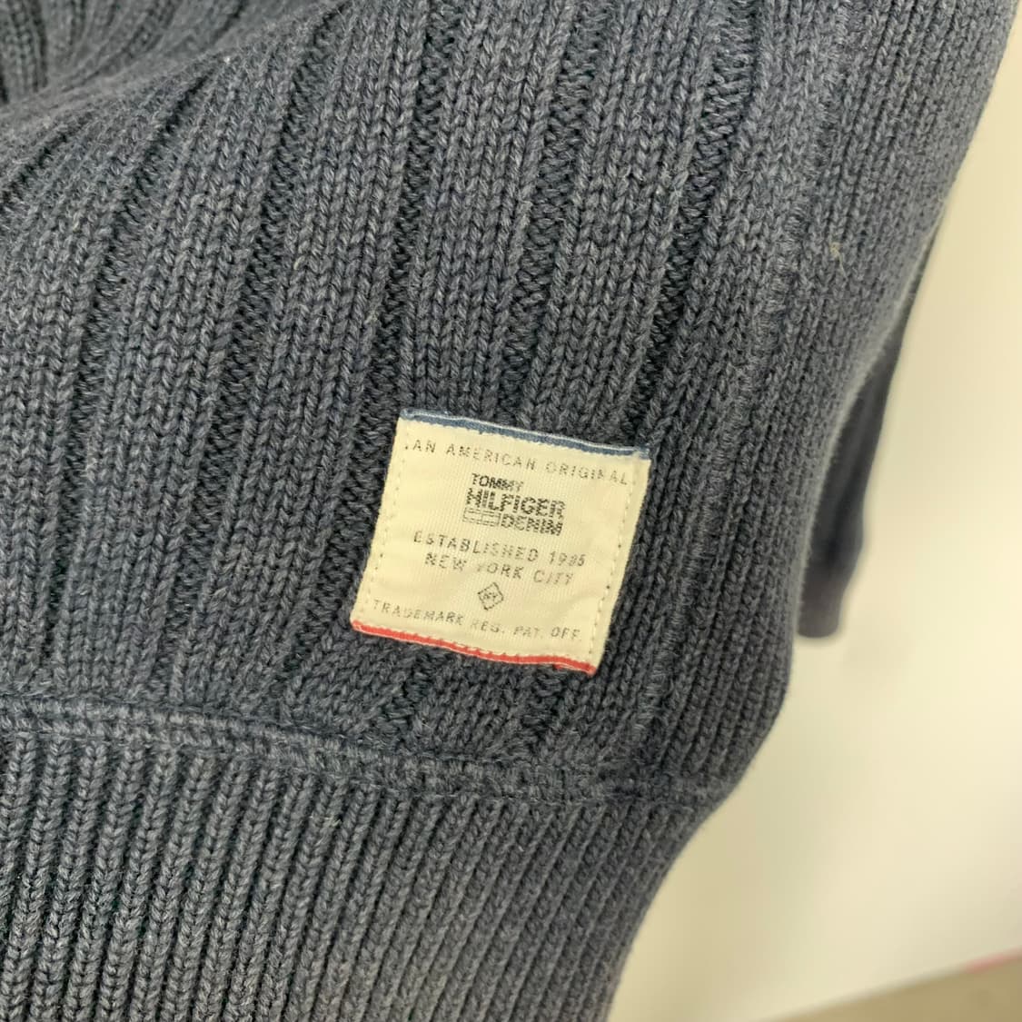 타미힐피거 자수로고 네이비 골지 니트 집업 가디건 상품이미지5