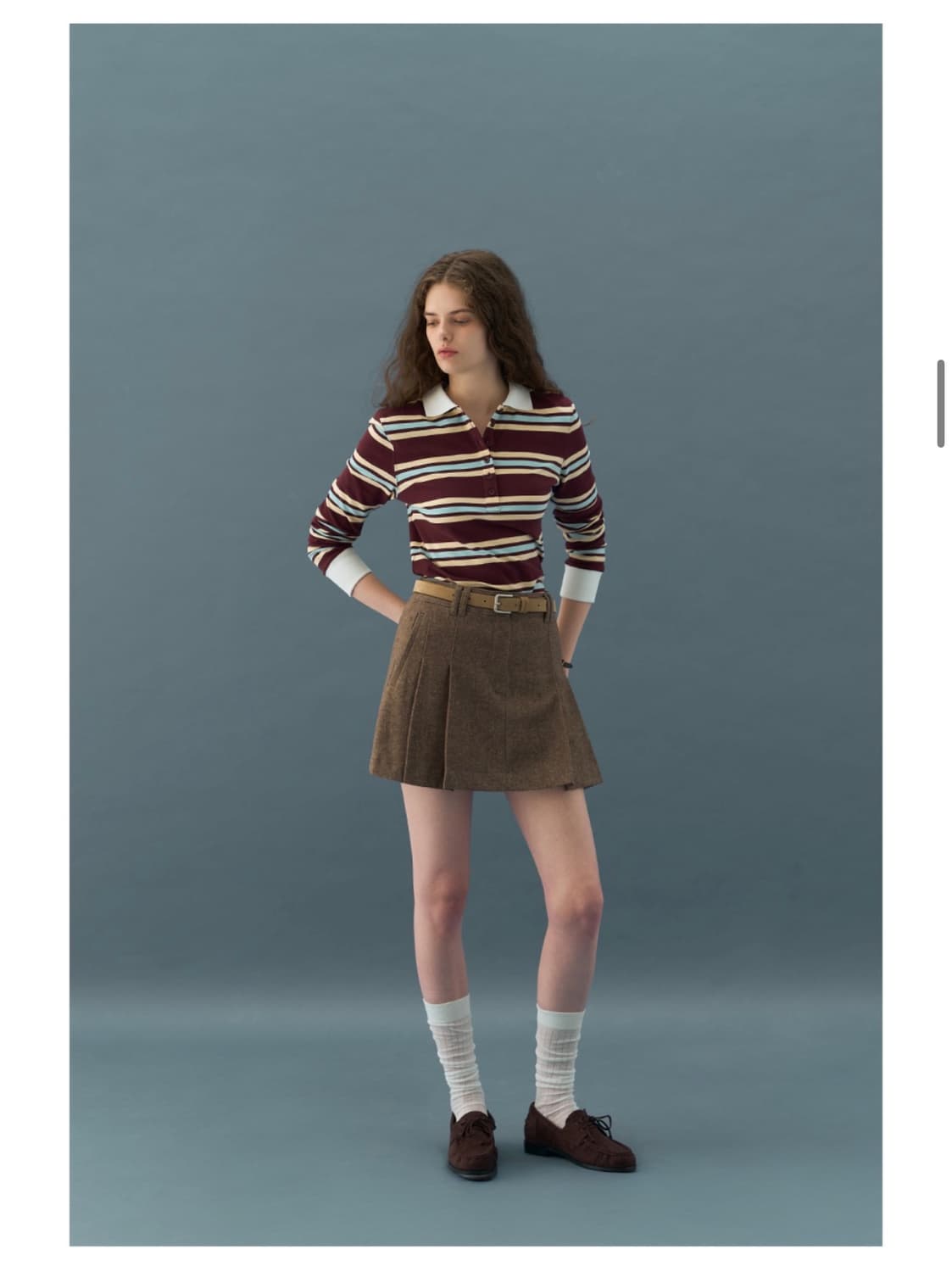 (S) 드로우핏 우먼 멀티 스트라이프 슬림 카라 피케 티셔츠 판매 상품이미지3