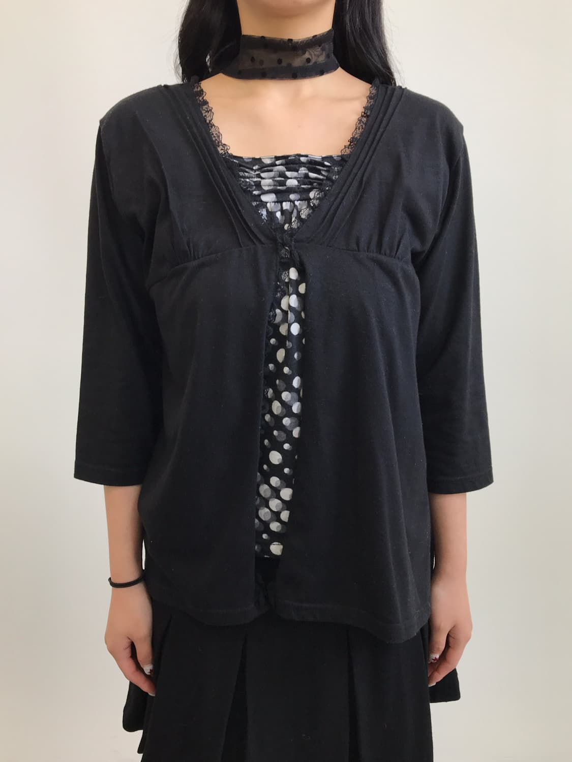  Jpn Black Ruffle Trim Layered Top 상품이미지2