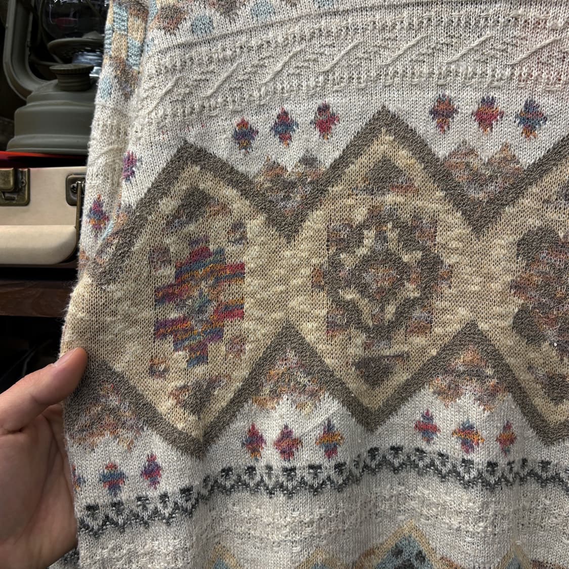 90s 사우스코스트 이태리 엠보싱 페어아일 패턴 울 스웨터 N559 상품이미지5