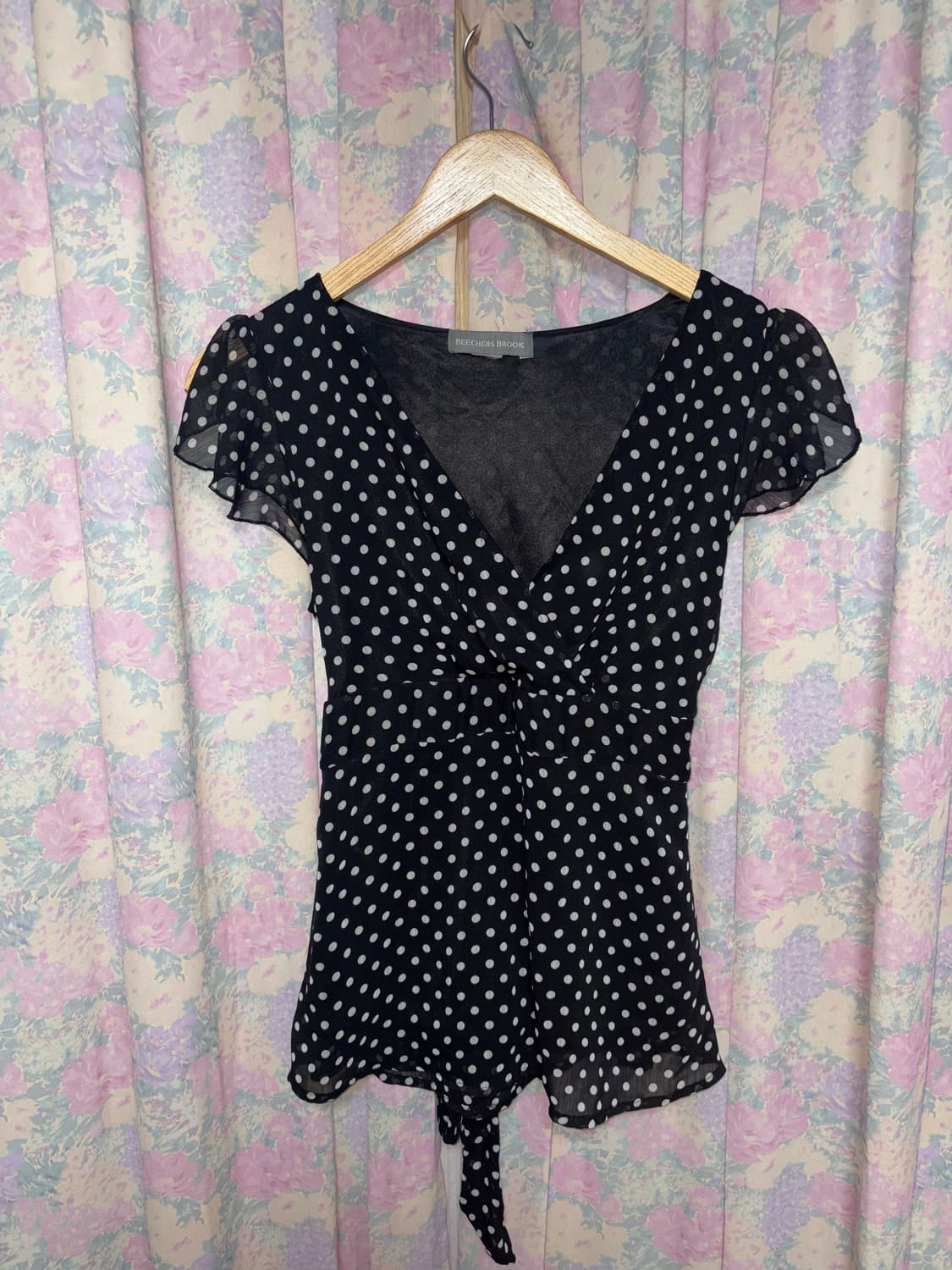 블랙 도트 반소매 블라우스 상품이미지4