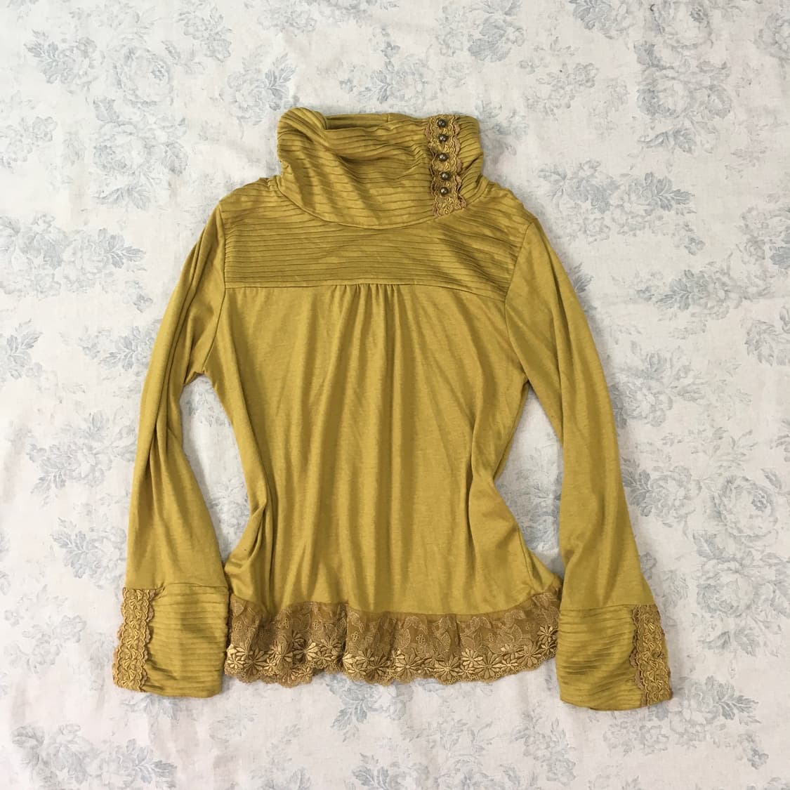 mustard lace pleats antique pullwork t 상품이미지6