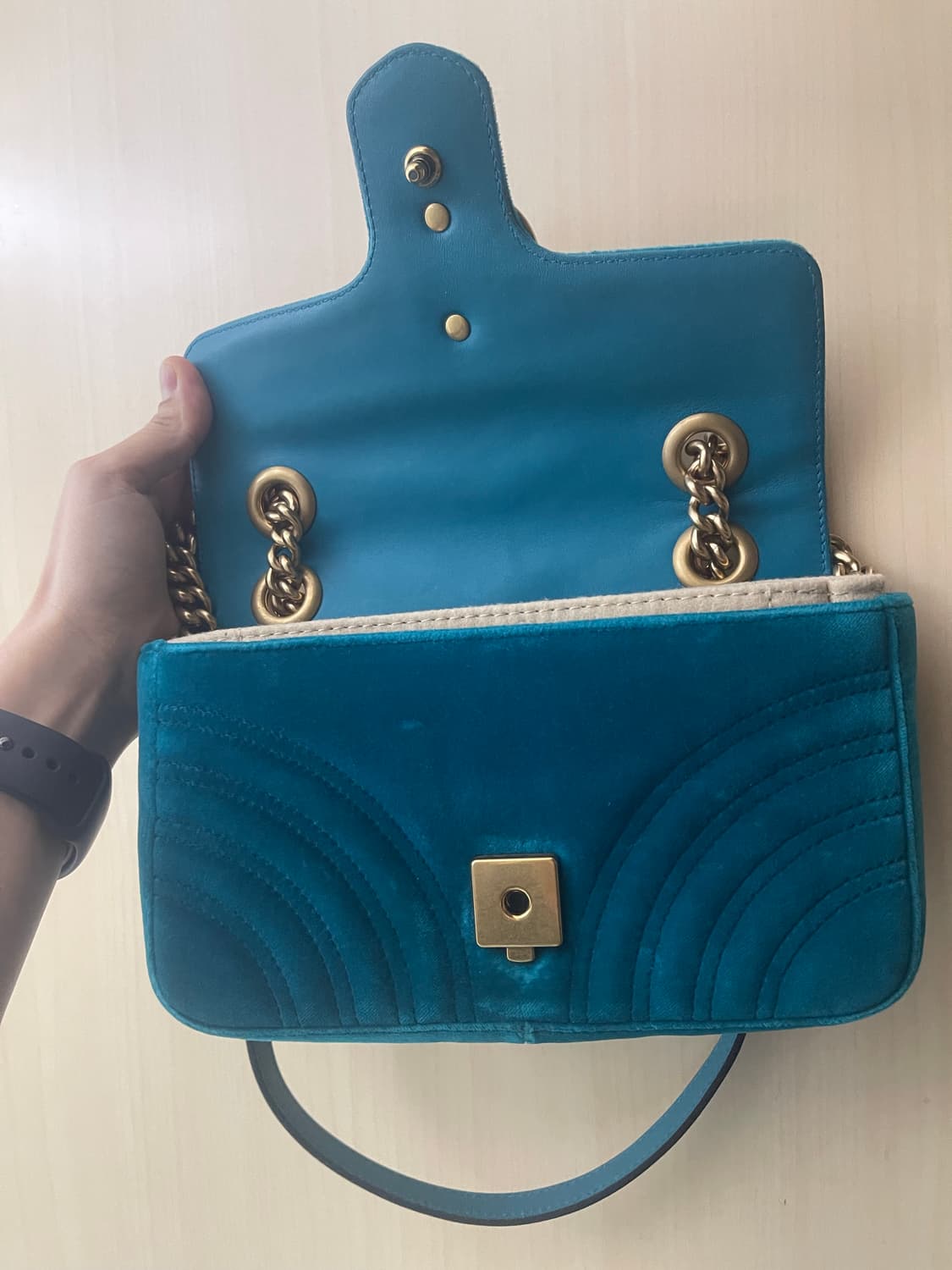 구찌 마몽 마몬트 벨벳 미니백 터키옥색 상품이미지7