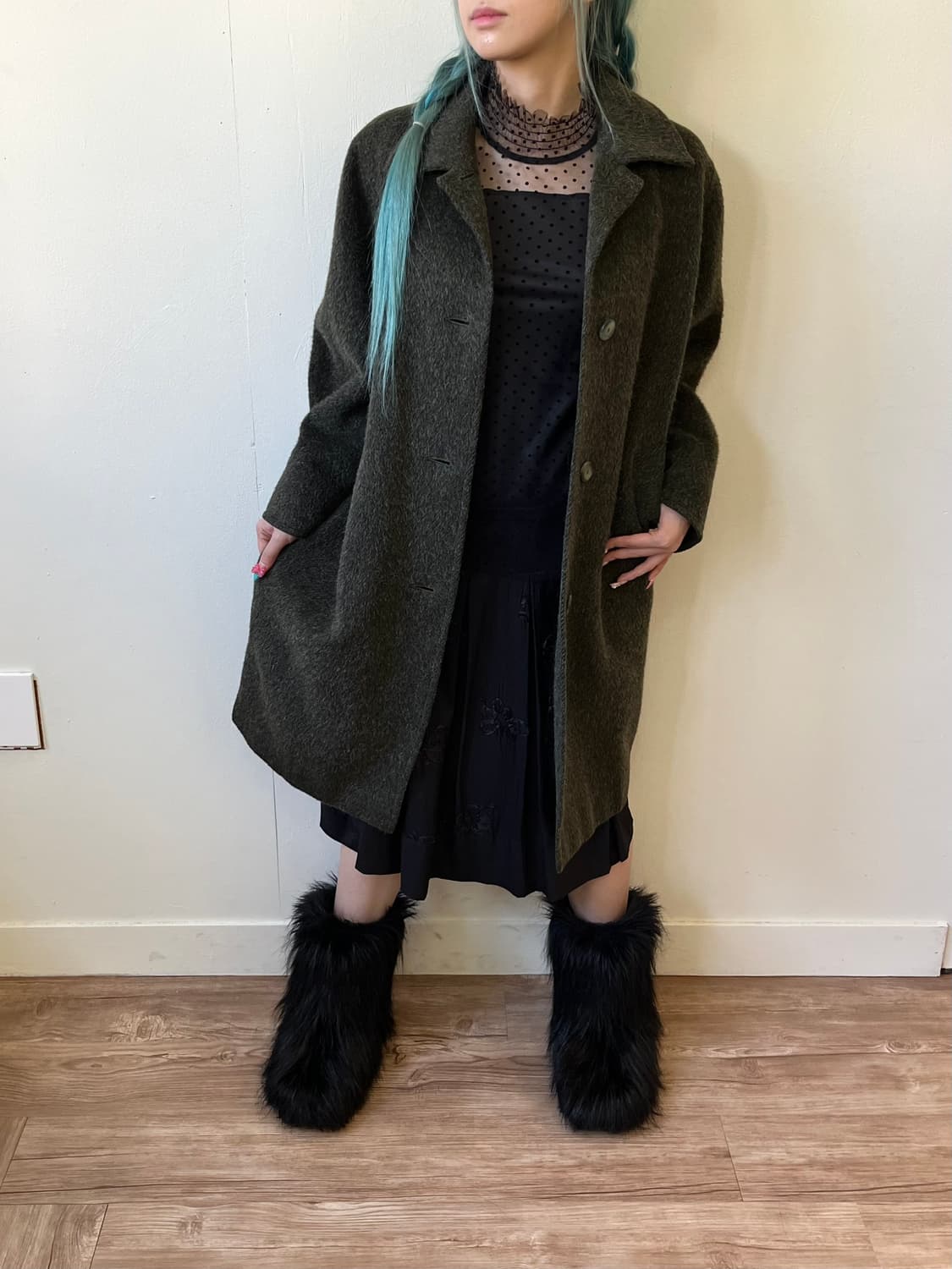 90’s SPORTMAXmara 올리브카키 알파카 코트 상품이미지7