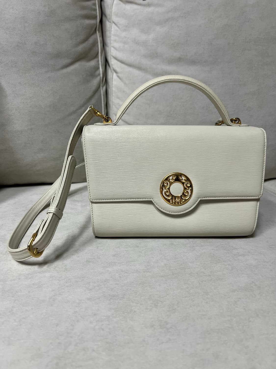 하나에모리 아이보리 소가죽 핸들 숄더 크로스백 상품이미지1